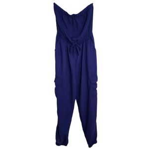 Iris Indigo Blue Strapless Cargo Jogger Jumpsuit Size Medium